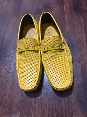 Amalfi Men's Perforated Mustard Driving Loafers with Metal Bit
